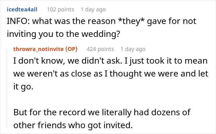 "AITA For Not Inviting Them To My Christmas Party After They Didn’t Invite Me To Their Wedding?" "AITA For Not Inviting Them To My Christmas Party After They Didn’t Invite Me To Their Wedding?"