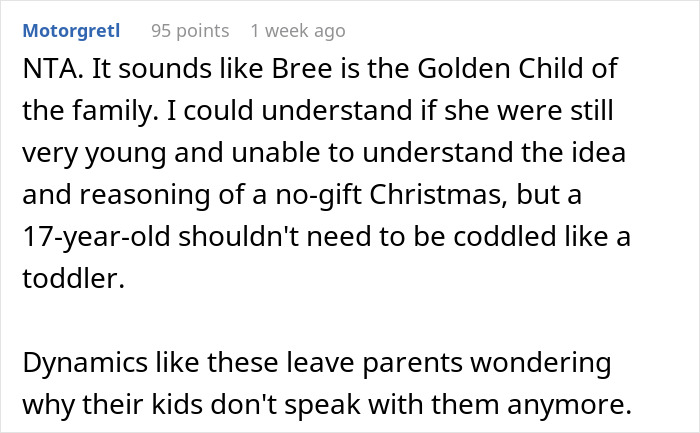 19 Y.O. Discovers Parents Got Gifts For His Sibling Despite Agreeing Not To Get Gifts For Anyone, Says He Won’t Come Home For Christmas 19 Y.O. Discovers Parents Got Gifts For His Sibling Despite Agreeing Not To Get Gifts For Anyone, Says He Won’t Come Home For Christmas
