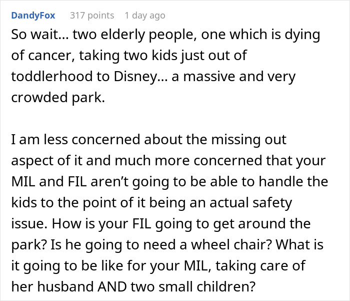Man Wonders If It's Truly 'Selfish' And 'Heartless' To Ask His Wife To Cancel Her Terminally Ill Father’s Trip To Disney With Their Daughters Man Wonders If It's Truly 'Selfish' And 'Heartless' To Ask His Wife To Cancel Her Terminally Ill Father’s Trip To Disney With Their Daughters