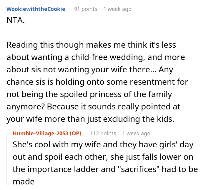 “Am I A Jerk For Not Going To My Sister’s ‘Childfree Wedding'?” “Am I A Jerk For Not Going To My Sister’s ‘Childfree Wedding'?”