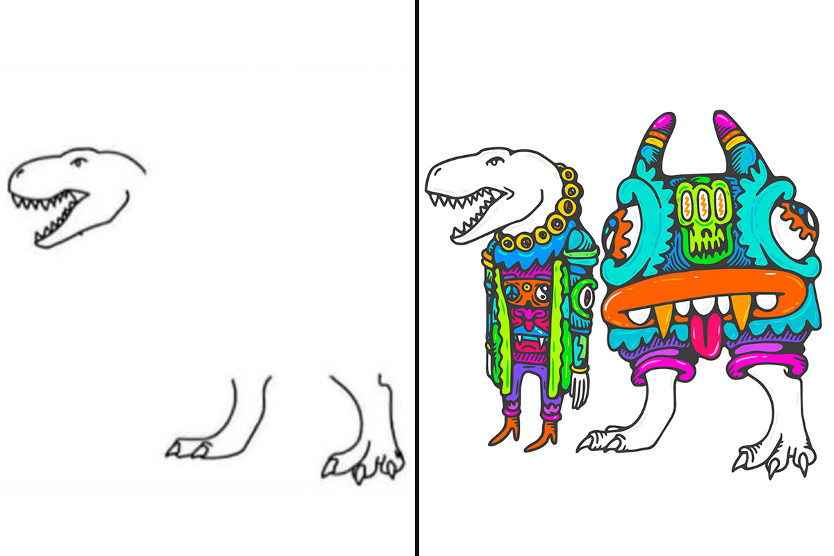 complete the drawing t rex human art wide 3 2 63aed6ff9ff96