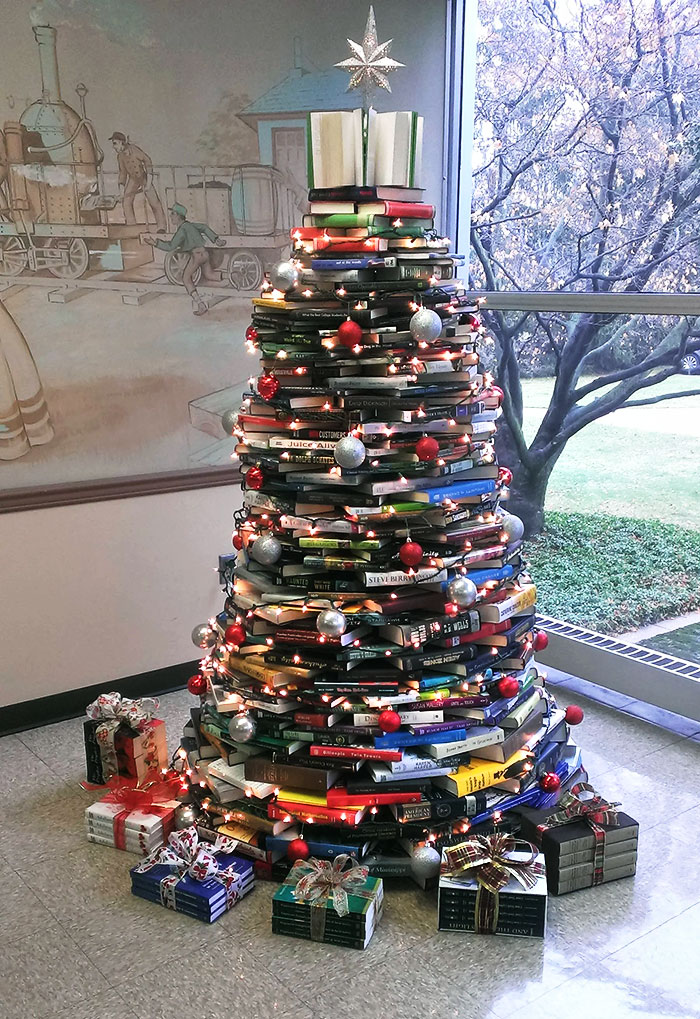 My Work Made A Christmas Tree Out Of Books