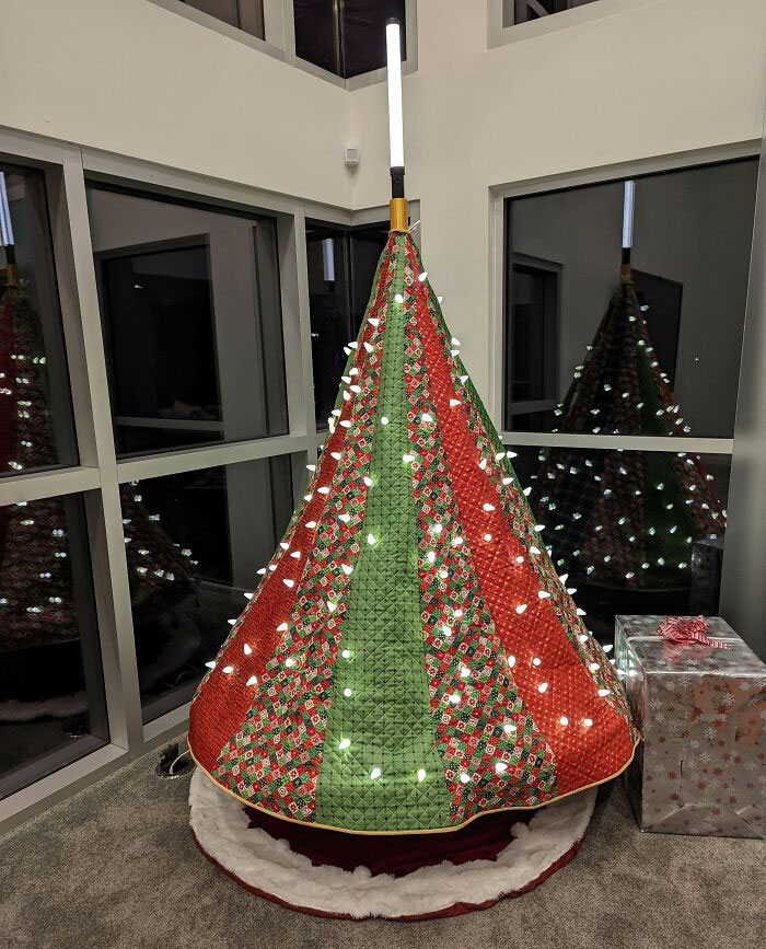 Challenged By My Husband To Make A Quilted Christmas Tree. My Son Got Involved And Chose The Light Saber Topper
