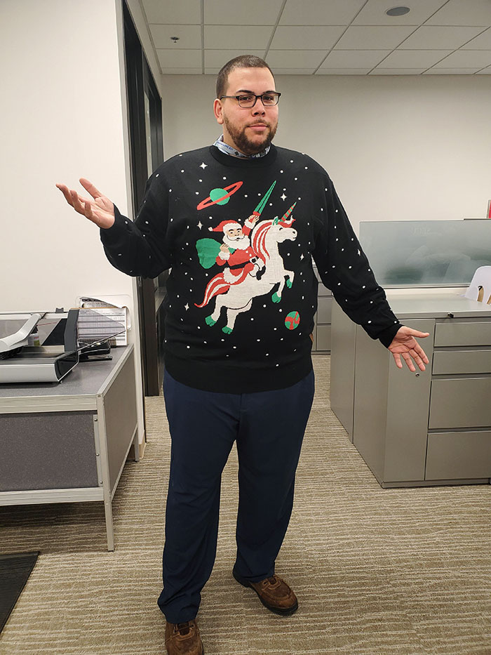 Ugly Christmas Sweater Contest At Work. I Hope I Win