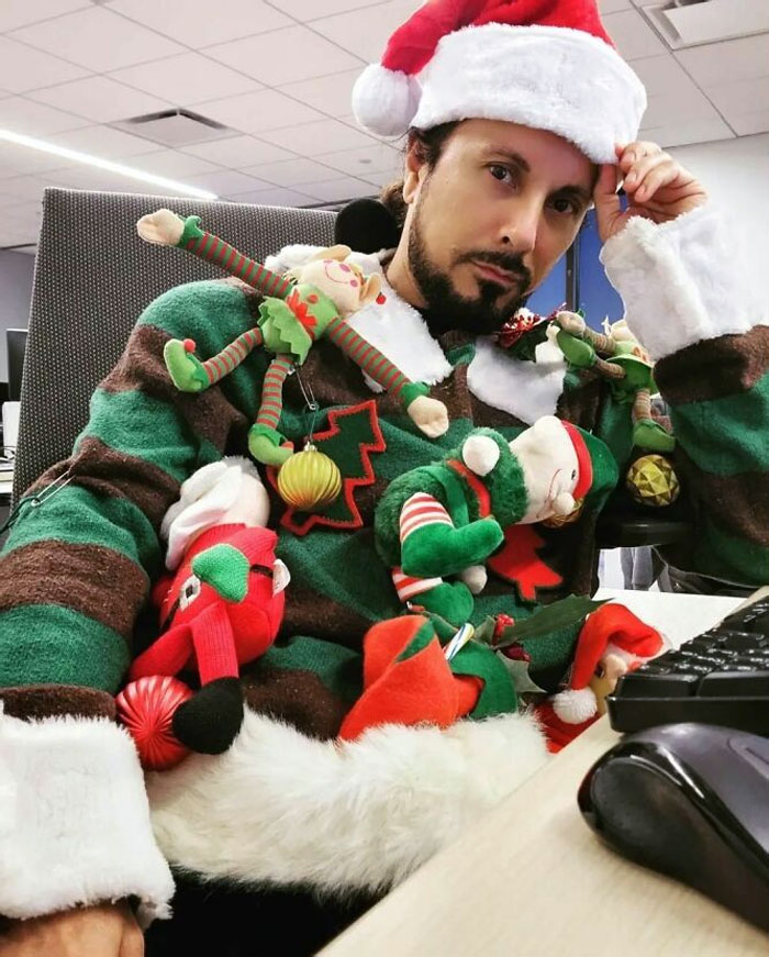 Won 1st Prize Today At The Office, "Ugly Sweater" Contest, Very Proud To Take This Award. Gracias