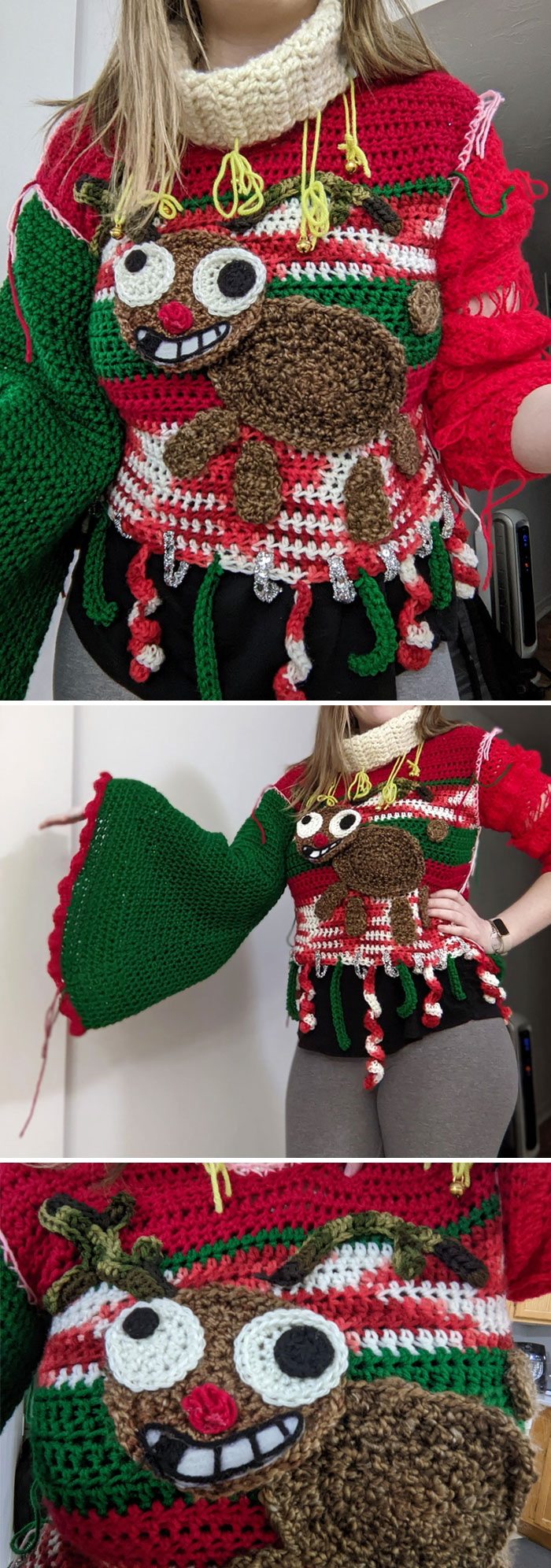 Ugly Christmas Sweater Contest You Say? I Crocheted The Entire Thing With No Idea How You're Actually Supposed To Make A Sweater. I Won