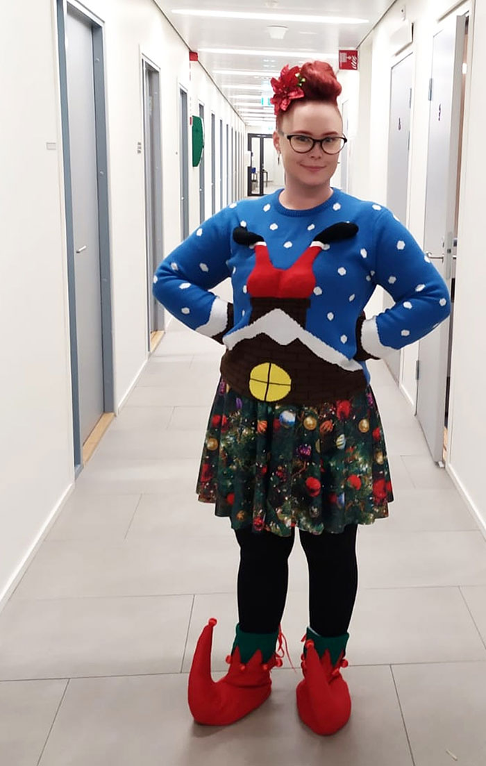 When There's "An Ugly Christmas Sweater -Day" At The Office... Go Big Or Go Home