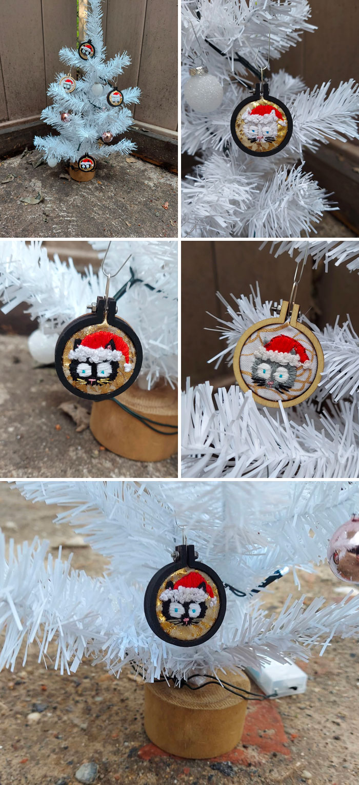 Mini Embroidery Cat Christmas Ornaments