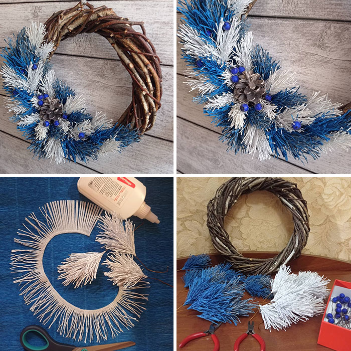 Christmas Wreath Made Of Birch Twigs And Corrugated Paper