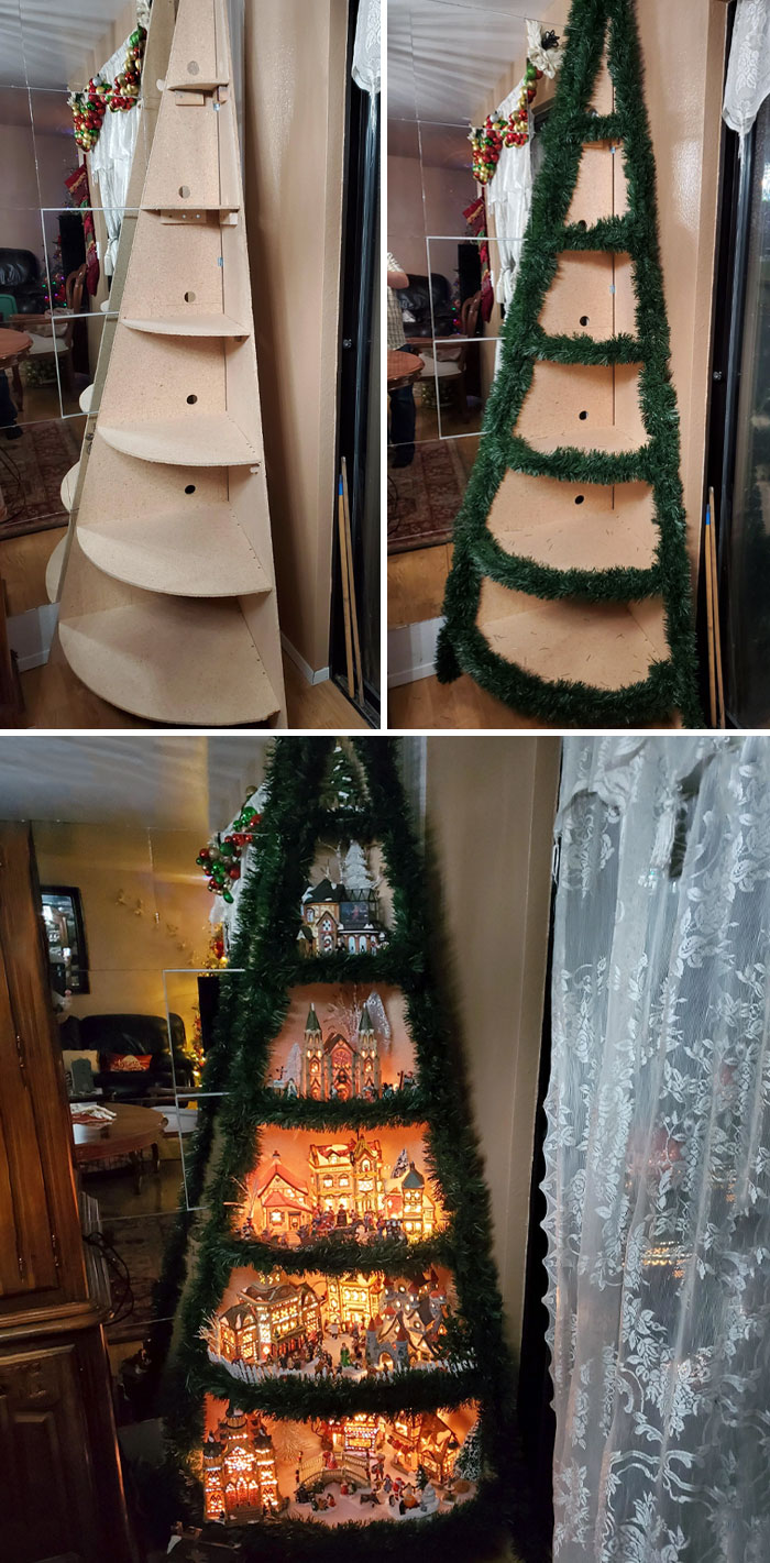  Árbol de Navidad con casas en miniatura 