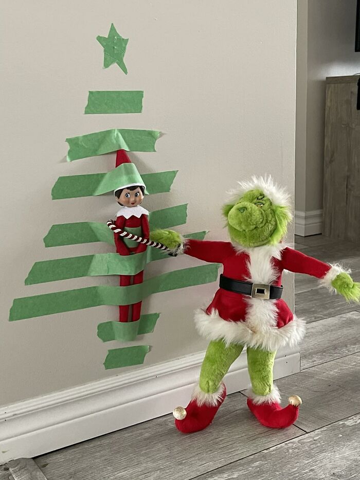 funny elf on the shelf and grinch  Elf on the shelf, Awesome elf