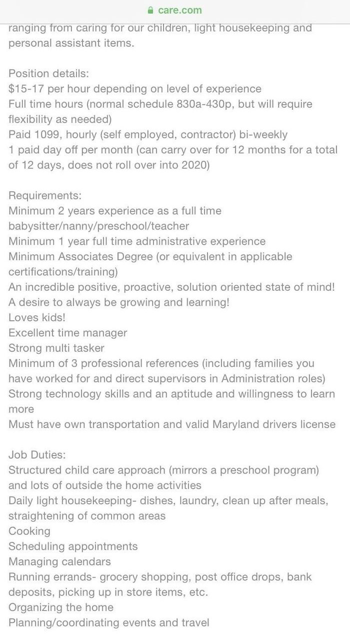 In Search Of Full-Time Nanny For 4 Kids/Personal Assistant/Maid/Teacher For $15-17/Hour, Must Have An Associates Degree