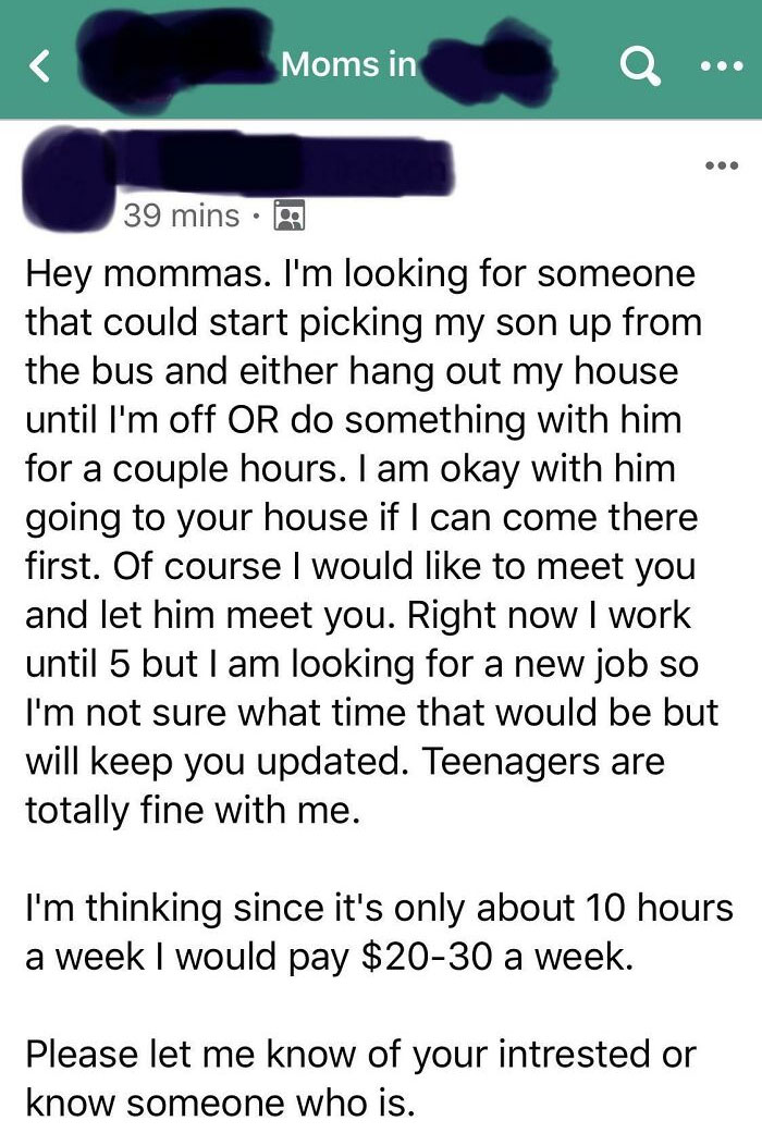Woman Wants $2-3/Hour Childcare