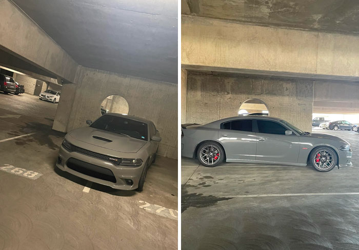 Hay poco espacio en el estacionamiento de mi edificio, y este imbécil estaciona así cada vez que puede para que nadie golpee su coche 