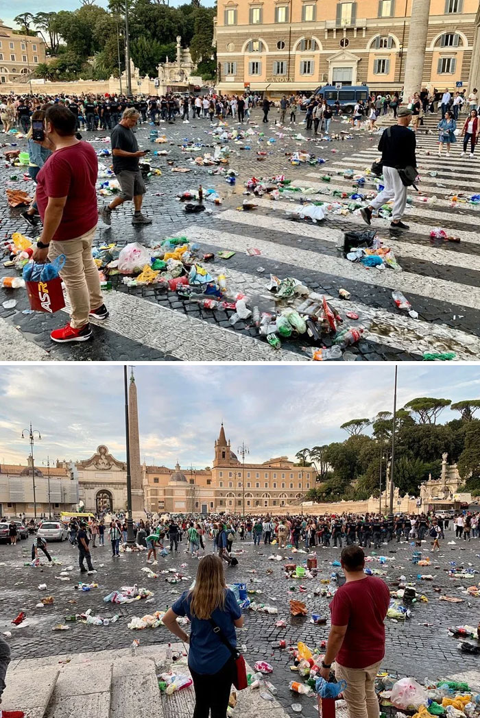 The Way Betis Fans (Football Team) Reduced And Left Piazza Del Popolo, Rome, Just Hours Before A Match