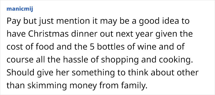 Woman Brings 5 Bottles Of Wine To Sister-In-Law's Christmas Dinner, Is Charged Additional $50 For Food
