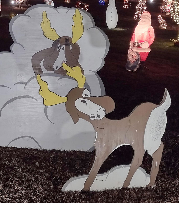 This Reindeer At A Christmas Lights Display. I Don't Understand What's Going On With The Mouth And Nose