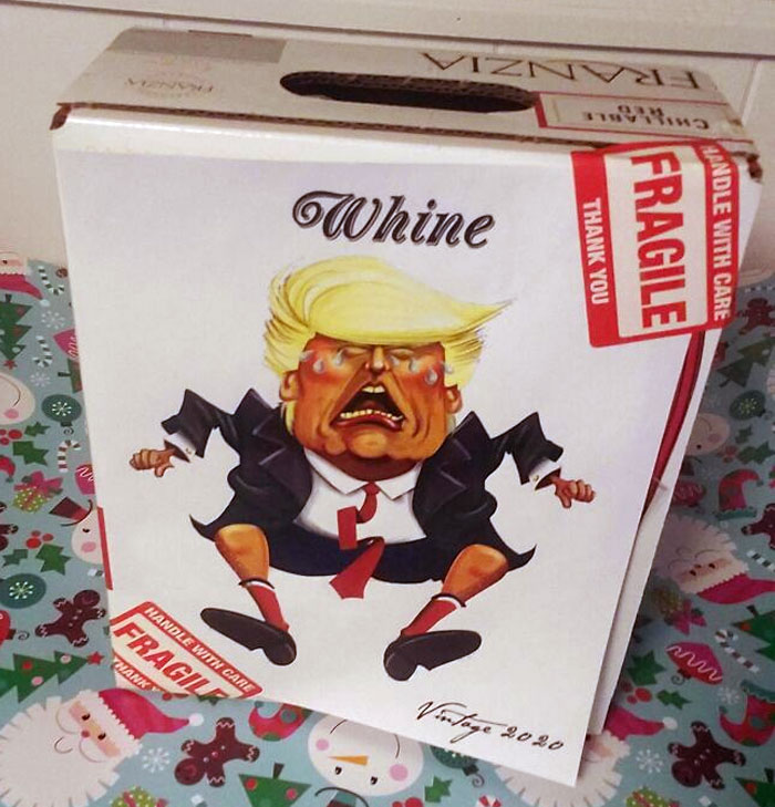 For Tonight's Christmas Gift Exchange, I Made My Own Cover Label On A Box Of Wine