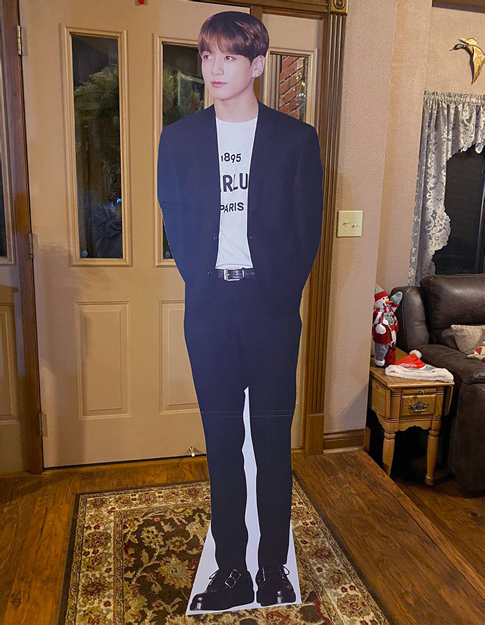 So My Family Does "Gag Gifts" On Christmas Eve. And I Am Now The Owner Of A $70 Lifesize Cutout Of Jungkook
