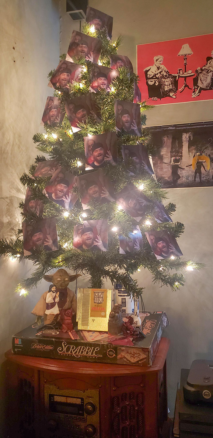 I Decorated My Christmas Tree With Like 50 Of The Same Picture Of My Roommate. I Hope He Likes It