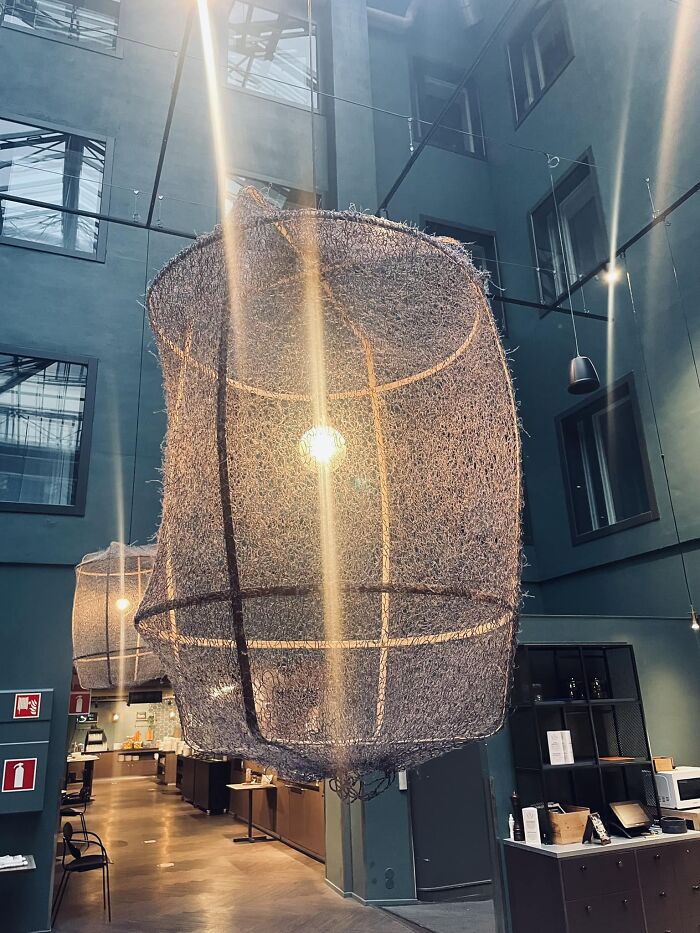 This Weird A*s Lampshade In A Restaurant Right Next To The Kitchen. It Seems To Be Made Out Of Fishing Nets Or Something