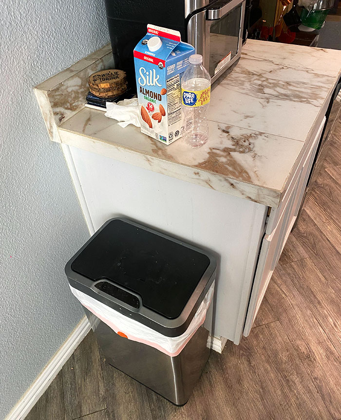 My Girlfriend Will Put Trash On The Counter By The Trash Can Cause She Thinks The Trash Is Too Gross To Touch, Even Though We Have An Automatic Lid