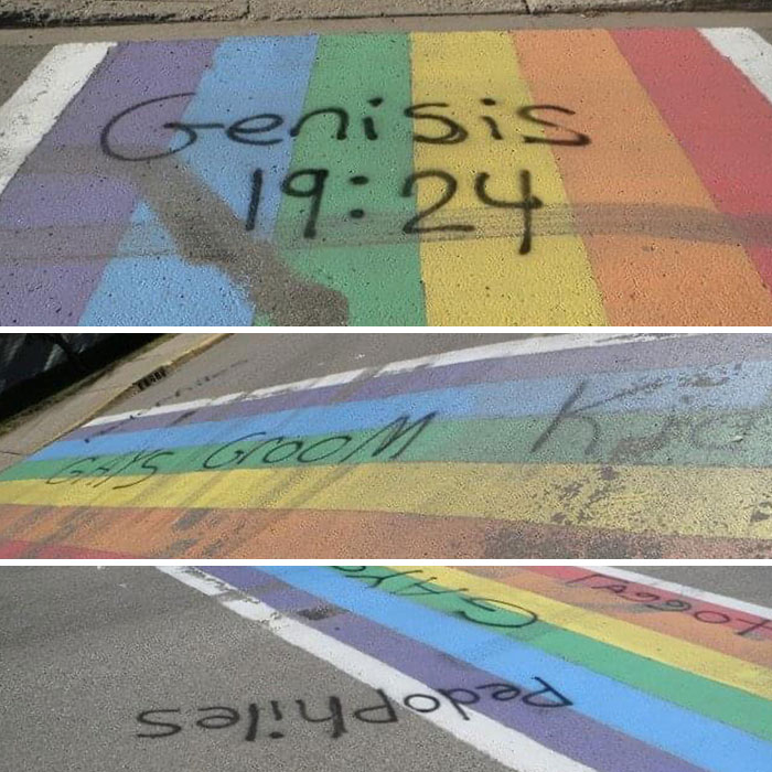 Somebody Vandalized A Gay Pride Sidewalk In The Town Over From Me