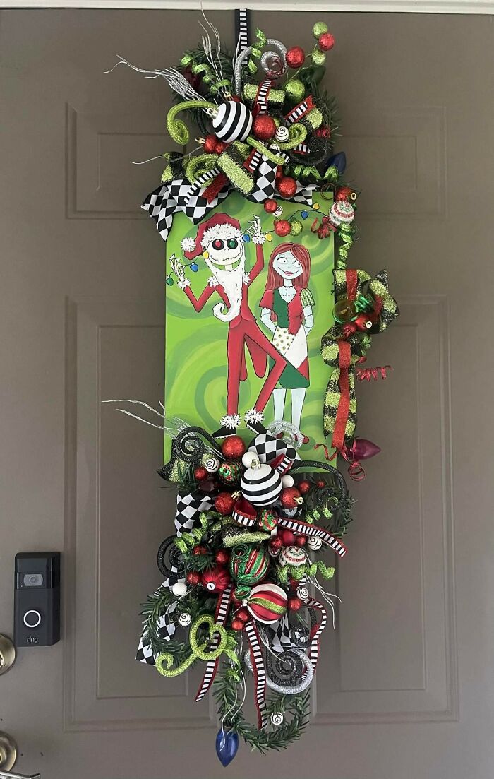 Jack And Sally Door Hanging Painted On Wood