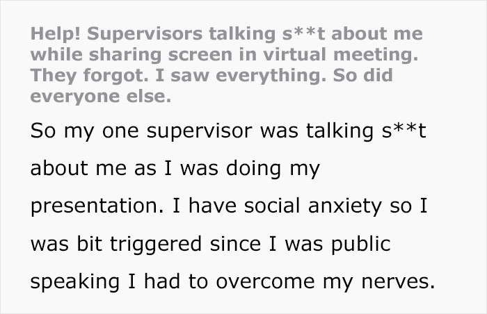 Woman Sees Supervisor Write Mean Things About Her Presentation On A Call, Calls Them Out Woman Sees Supervisor Write Mean Things About Her Presentation On A Call, Calls Them Out