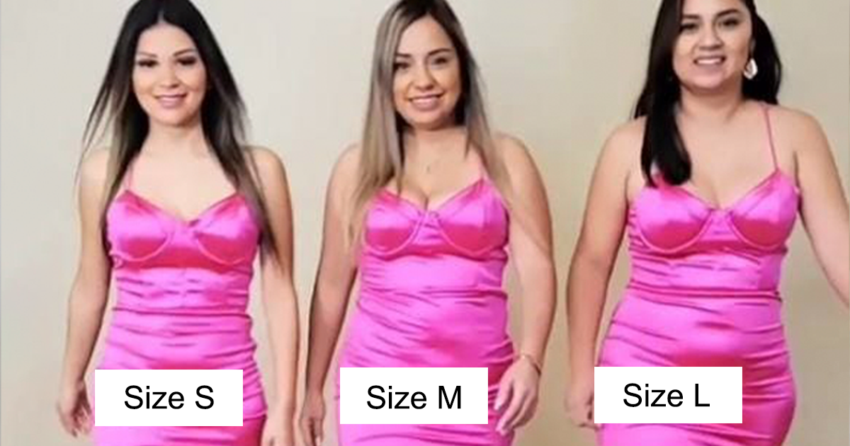 S, M and L Three women wear the same outfit to show how she looks in