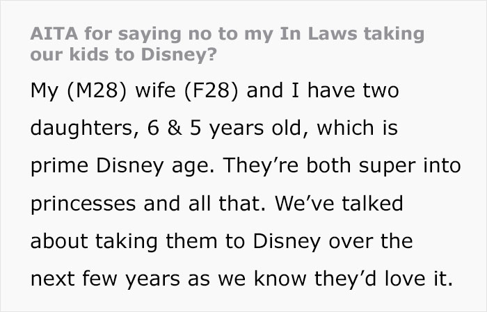 Man Wonders If It's Truly 'Selfish' And 'Heartless' To Ask His Wife To Cancel Her Terminally Ill Father’s Trip To Disney With Their Daughters Man Wonders If It's Truly 'Selfish' And 'Heartless' To Ask His Wife To Cancel Her Terminally Ill Father’s Trip To Disney With Their Daughters