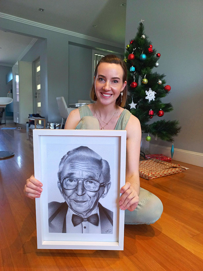 Merry Christmas. I Wanted To Surprise My Mum For Christmas, So I Framed My Pencil Drawing Of My Dear Grandpa As A Memory. There Were Lots Of Happy Tears