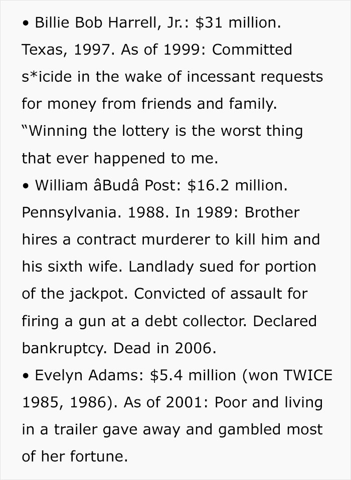 The Dark Side Of Winning The Lottery: Person Shares Examples Of How Winning Big Can Ruin Your Life The Dark Side Of Winning The Lottery: Person Shares Examples Of How Winning Big Can Ruin Your Life