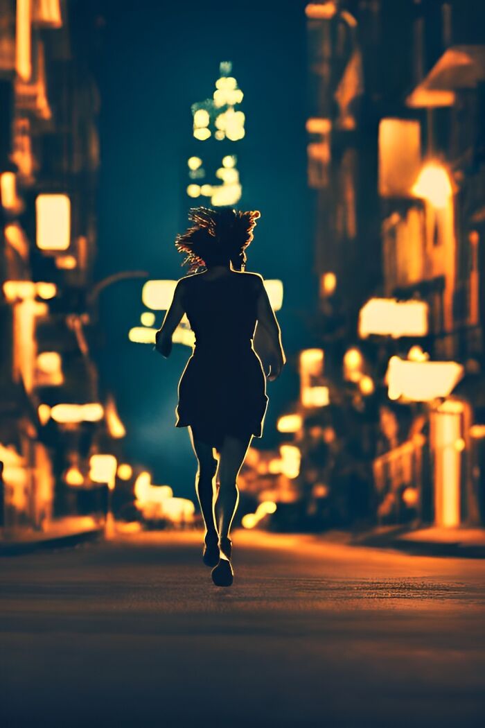 Girl Running Down A City Street (I Used So Wonder Ai)