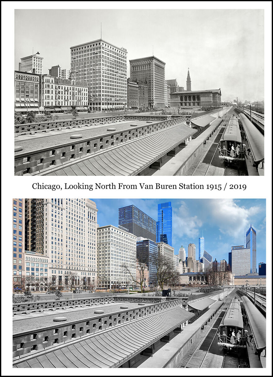 Chicago, Looking North From Van Buren Station 1915 / 2019