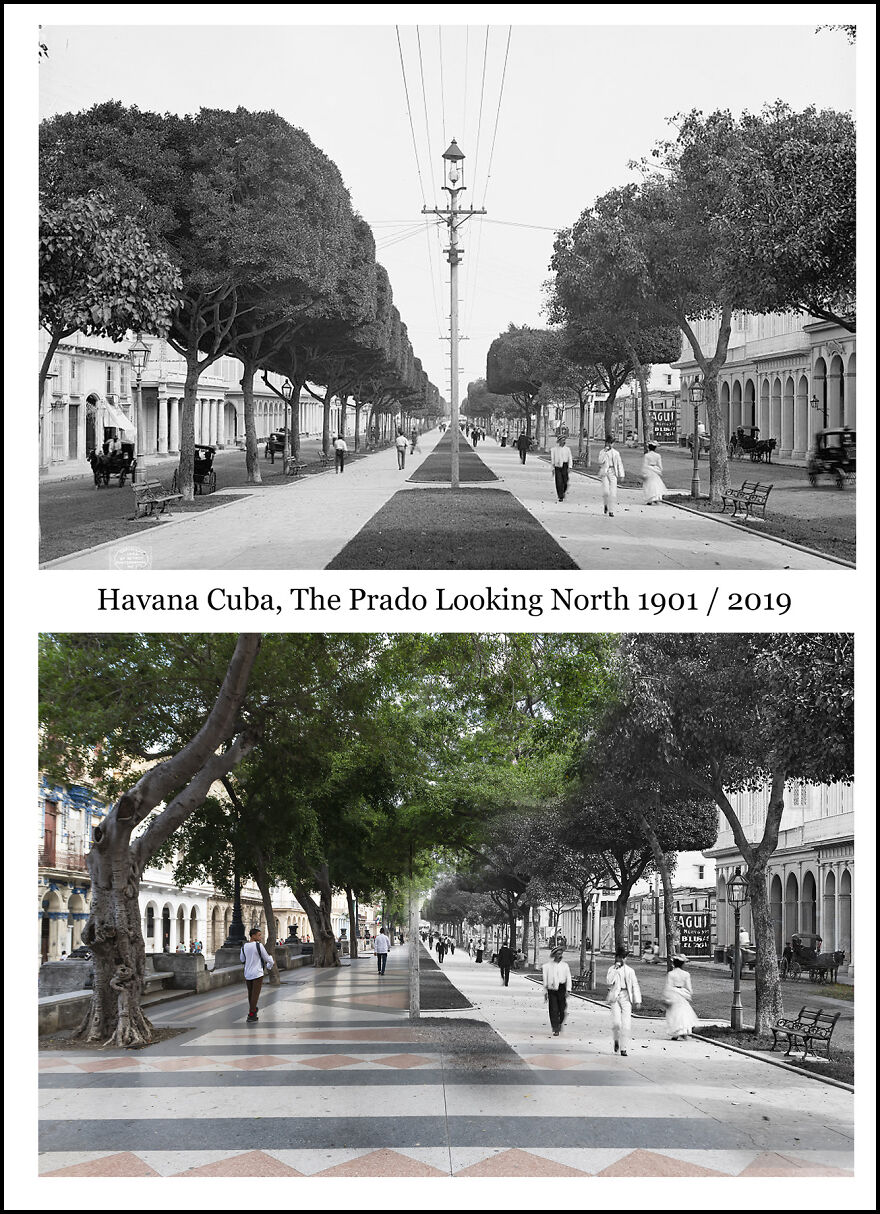 Havana Cuba, The Prado Looking North 1901 / 2019