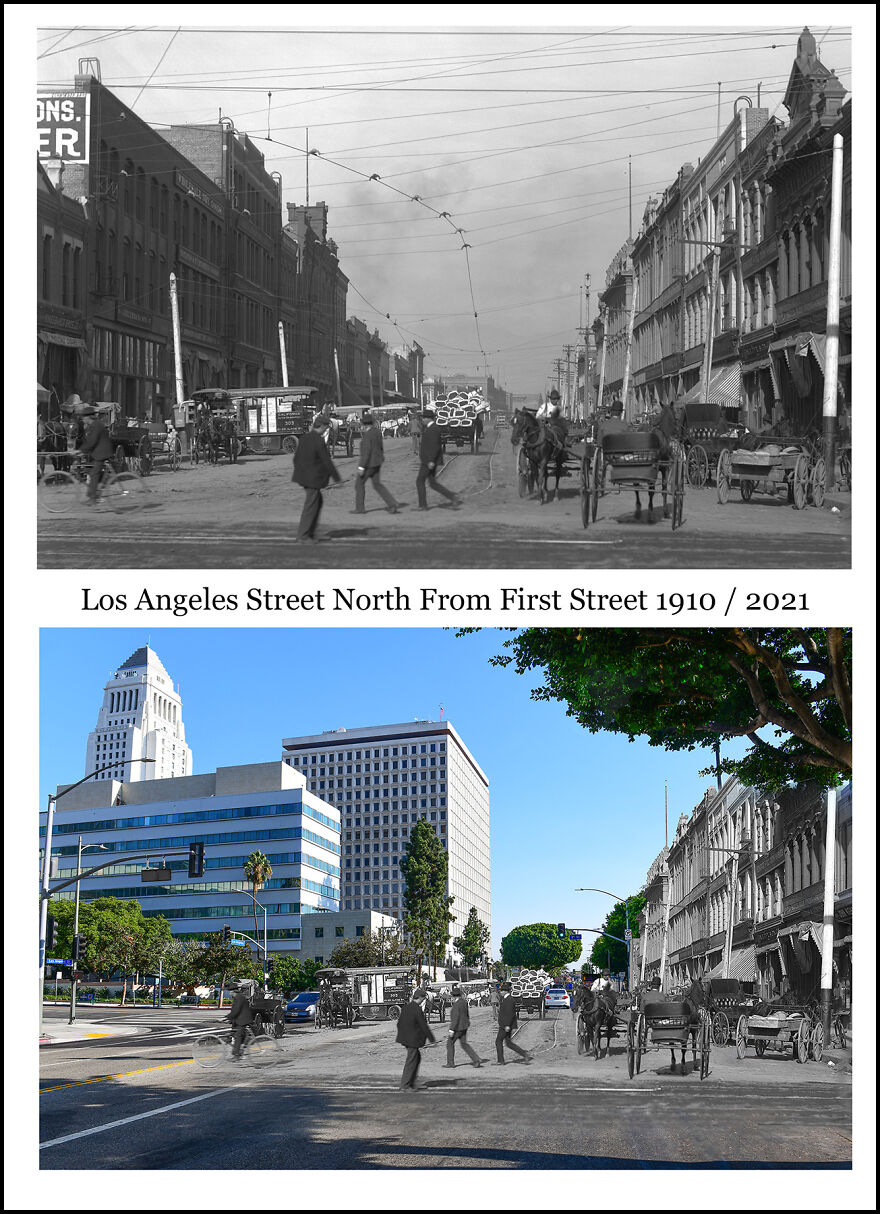 Los Angeles Street North From First Street 1910 / 2021