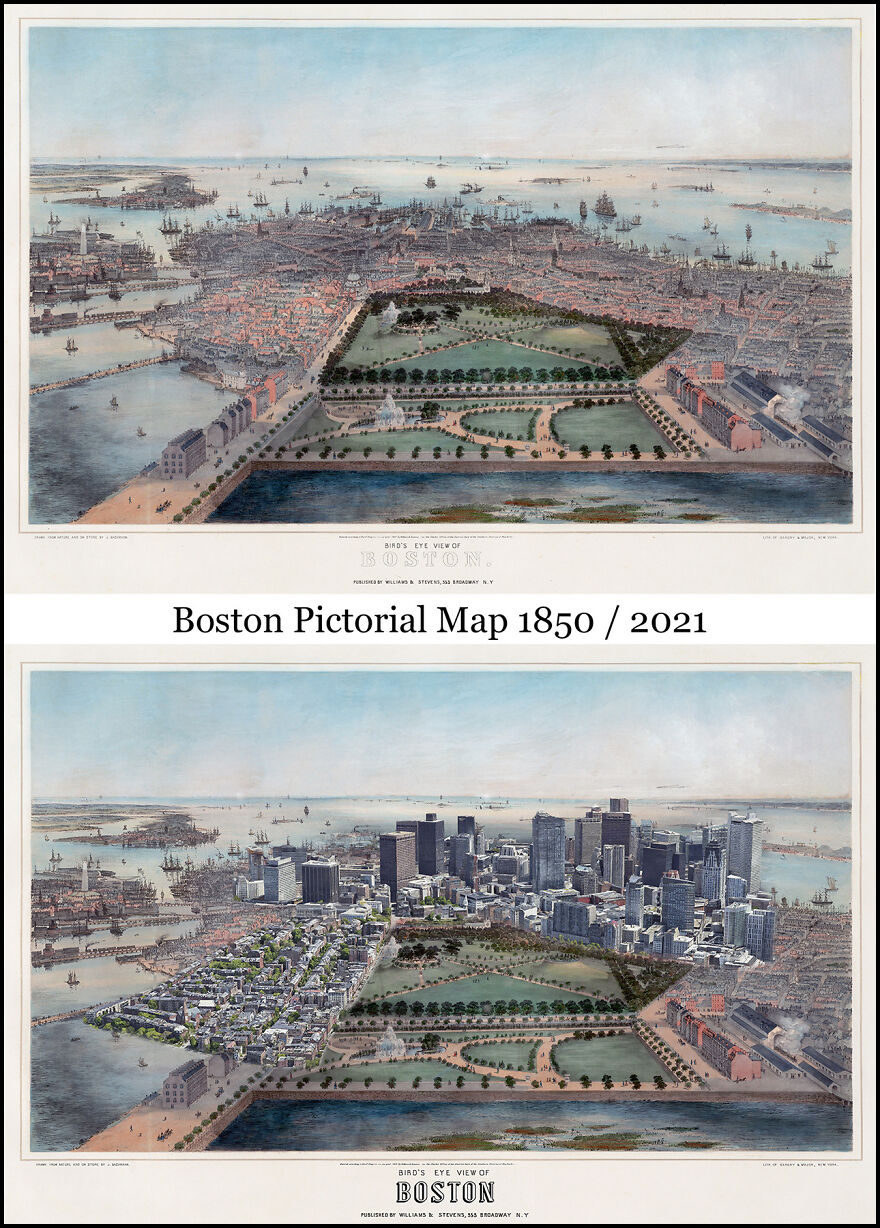 Boston Pictorial Map 1850 / 2021