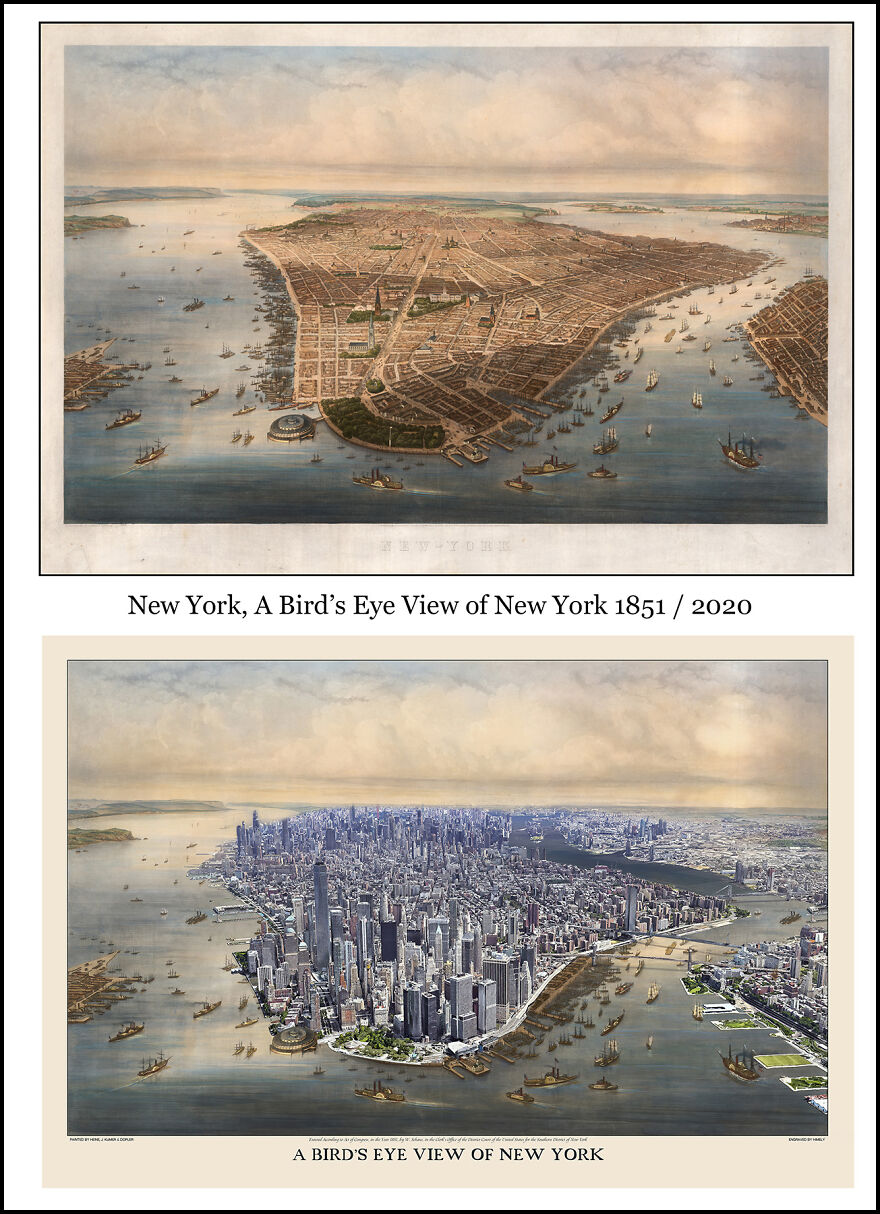 New York, A Bird's Eye View Of New York 1851 / 2020
