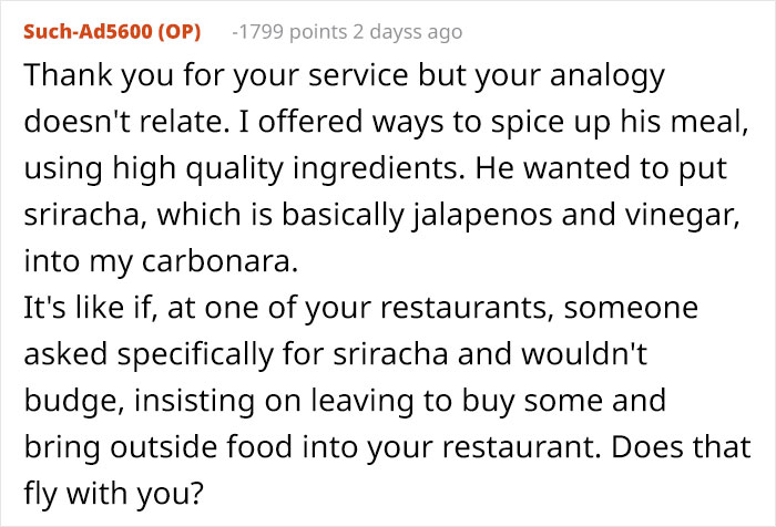 Guy Doesn't Allow Sister's BF To Ruin His Italian Dish With Asian Hot Sauce, Drama Ensues Guy Doesn't Allow Sister's BF To Ruin His Italian Dish With Asian Hot Sauce, Drama Ensues