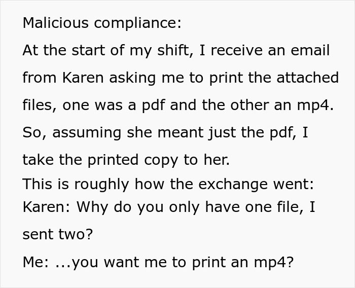 "A Monkey Could Do Your Job": Karen Manager Orders Employee To Print A Video File, Gets Fired "A Monkey Could Do Your Job": Karen Manager Orders Employee To Print A Video File, Gets Fired