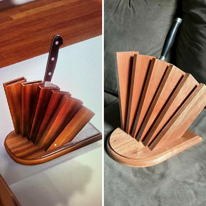 I Noticed This Unique Knife Block In A Video Game And Decided To Make My Own Version From Some Mahogany. Ever Seen One Like It?