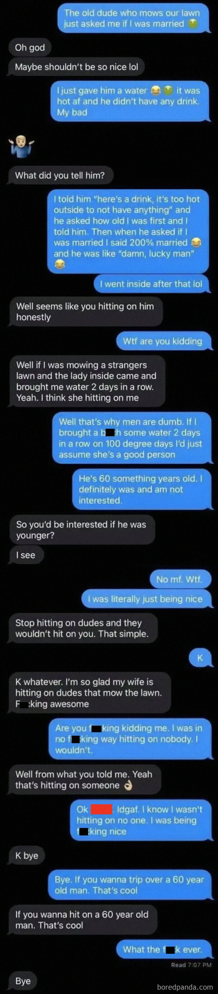 Husband Goes A-Wall Over Wife Giving A Man A Glass Of Water
