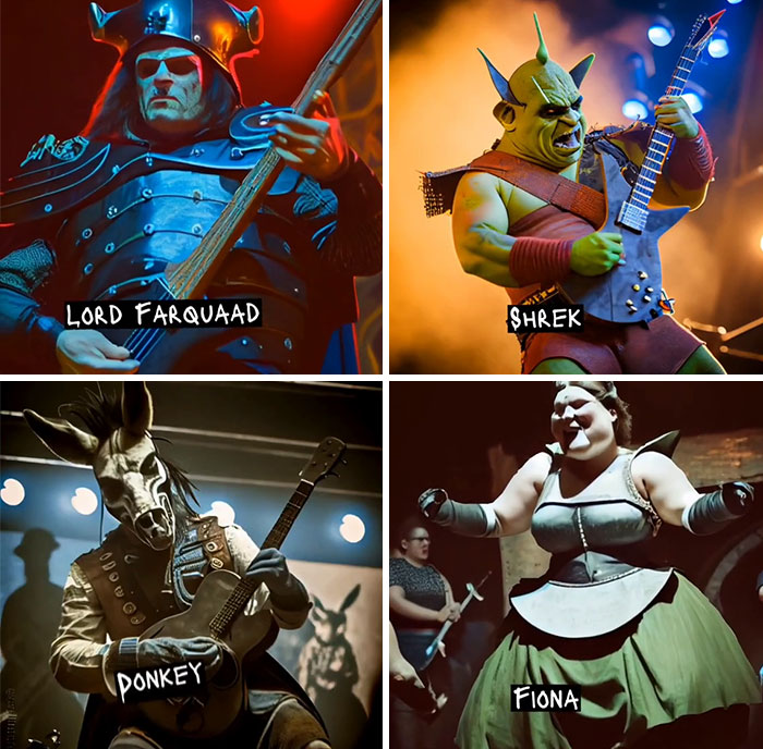 Asking AI To Show "Shrek" Characters In A Metal Band