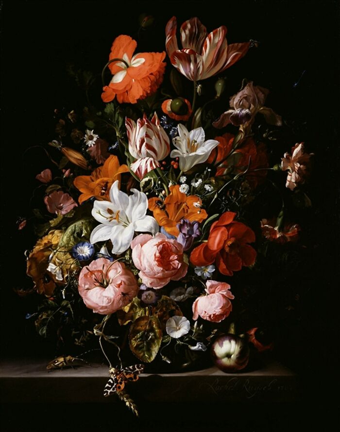 Flowers In A Glass Vase By Rachel Ruysch 