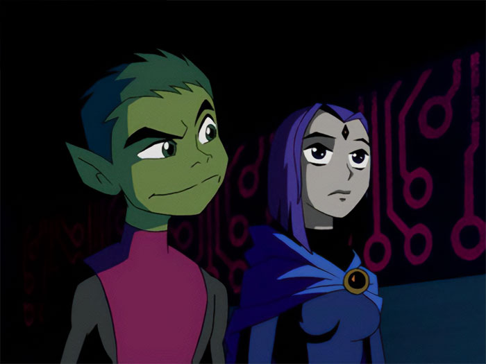 Beast Boy and Raven looking from Teen Titans