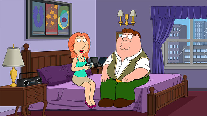 Peter Griffin and Lois Griffin sitting on bed from Family Guy