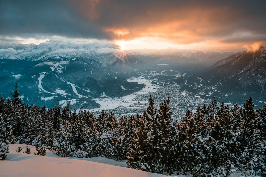 Brilliant Winter Sunset Above Garmisch-Partenkirchen
