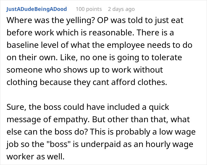 Employee Is Scolded For Coming To Work Hungry, Despite The Fact That They Couldn’t Afford Food