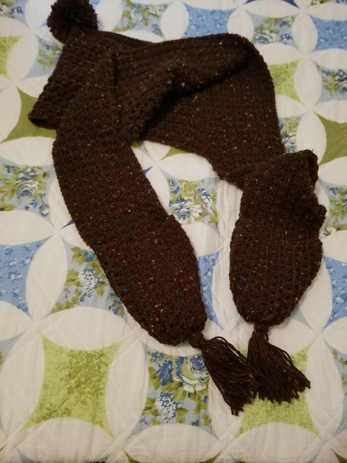 I Crocheted This Scarf/Hoodie And Added Some Pockets For My Hands At The End Of The Scarf Tails A Couple Of Years Ago While Recovering From Ankle Surgery